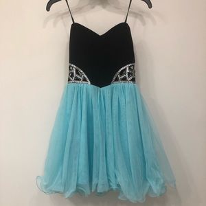 Light Blue and Black Homecoming Dress